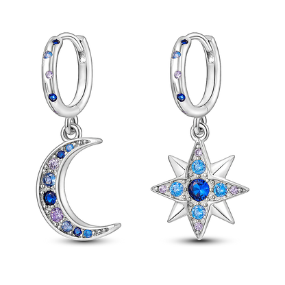925 Silver Geometric Hoop Earrings for Women with Zircon Moon and Heart Design Fashion Jewelry Gift