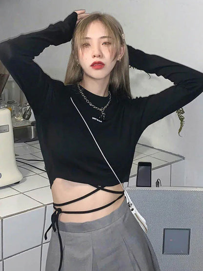 Sexy Crop Long Sleeve Bandage Top Harajuku Ulzzang Women