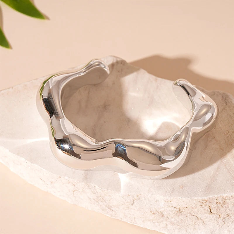 Chic Irregular Cuff Bracelets for Women in Glossy Gold and Silver - Fashion Statement Bangle Jewelry