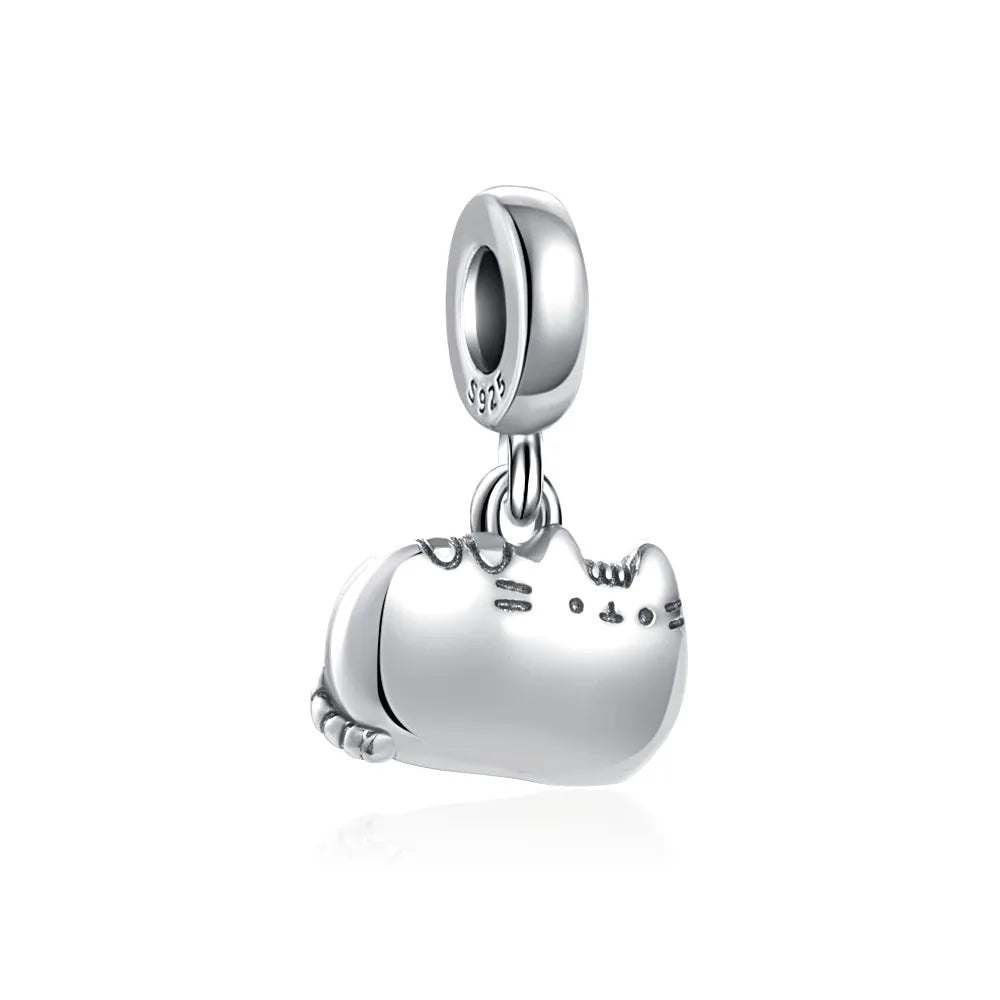 Exquisite 925 Silver Cat Claw Pendant Beads with Safety Chain for European Bracelets B2524