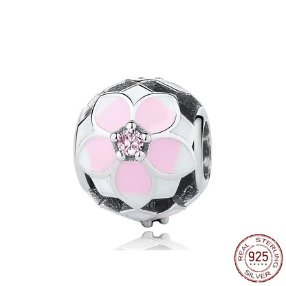 925 Sterling Silver Heart Blooming Rose Full Diamond Zircon Charms Pendant Beads for Bracelets and Necklaces