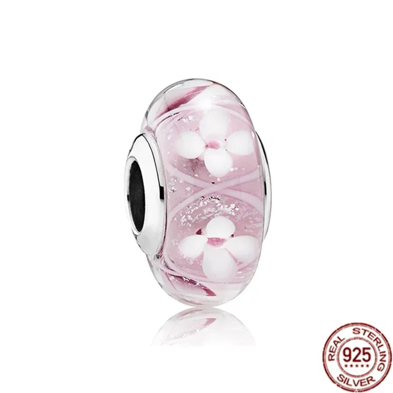 Romantic 925 Sterling Silver Pink Lipstick Heart Bow Rose Flower Zircon Charm Bead for DIY Bracelet Jewelry Gift