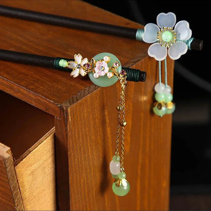 Vintage 2024 Wooden Hair Stick With Tassel Chinese Winding Flower Hairpin