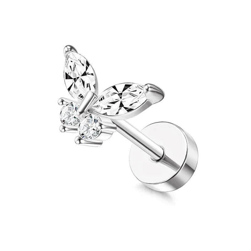 Drperfect Surgical Steel Butterfly Flower Cartilage Stud Earrings for Women with Screw-Back Design