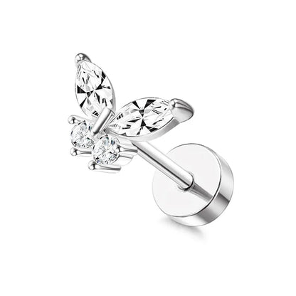 Drperfect Surgical Steel Butterfly Flower Cartilage Stud Earrings for Women with Screw-Back Design