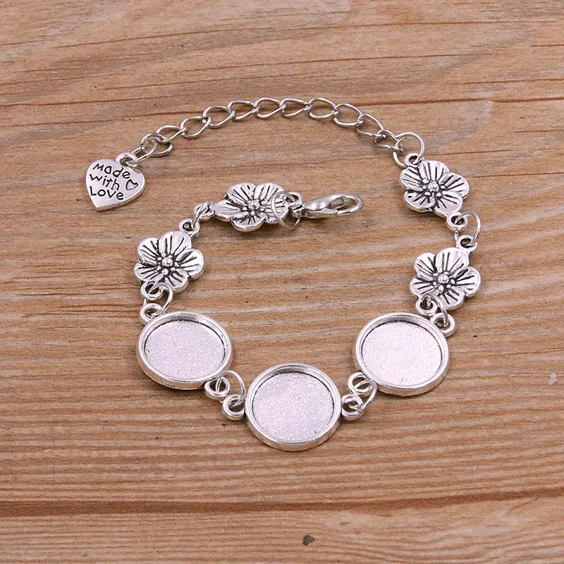 1Pc Metal Zinc Alloy Round Bracelet Findings in 2 Colors and 15 Styles 6-Antique silver 12mm