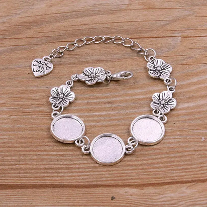 1Pc Metal Zinc Alloy Round Bracelet Findings in 2 Colors and 15 Styles 6-Antique silver 12mm
