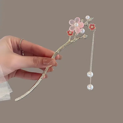 Chinese Style Tassel Hair Clip for Women with Handmade Floral Design