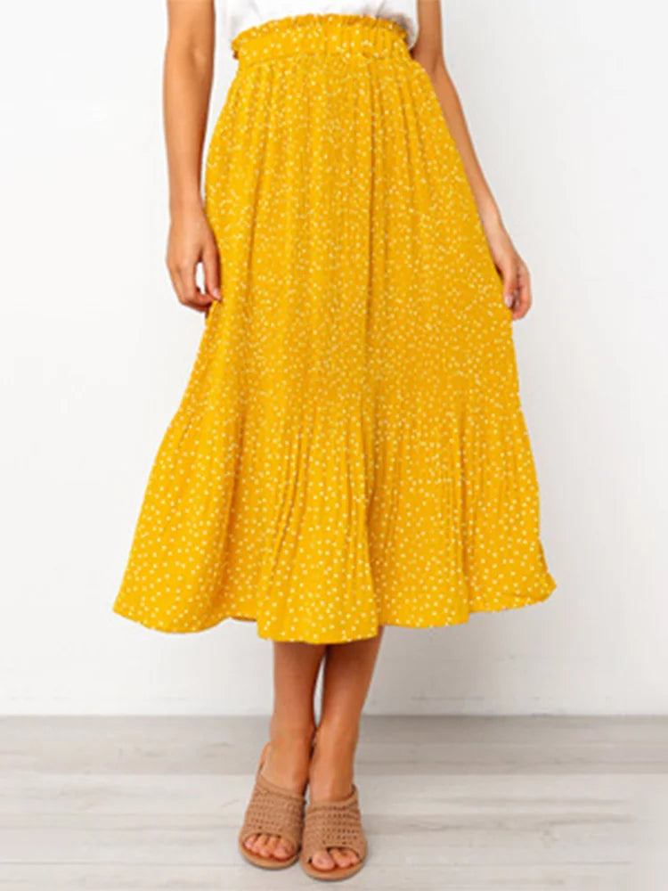 Dozw 2025 Chiffon Print Maxi Skirt With Pockets High Waist