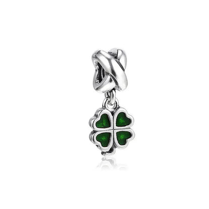 925 Sterling Silver Green Four-Leaf Clover Avocado Cactus Coconut Palm Bead Charms for DIY Bracelet and Necklace Women Gift
