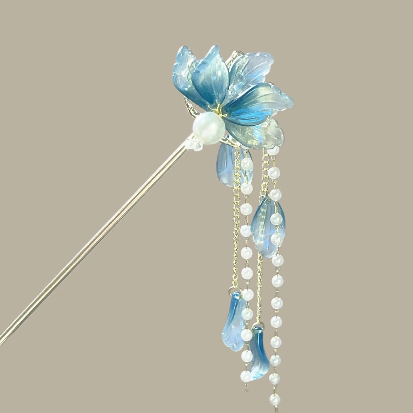 Elegant Ink Flower Tassel Hairpin Forks for Women - Modern Hanfu Hair Jewelry with Black Beads Fringe