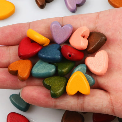 Multicolor Natural Wood Heart Shape Beads Set for DIY Jewelry and Bracelet Making