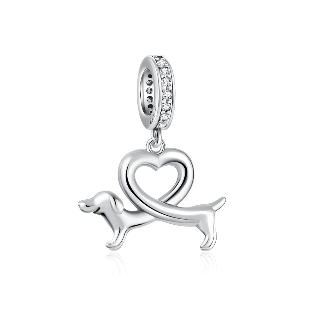 Sterling Silver Paw Print and Bone Charm Bead for Pet Bracelet Jewelry B5689