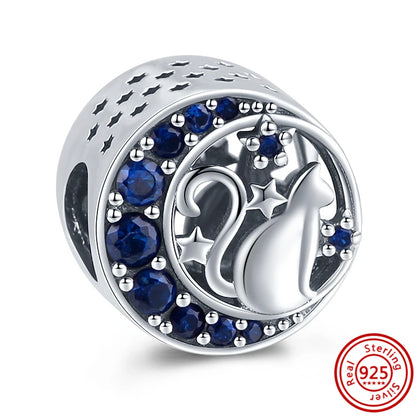 925 Sterling Silver Blue Zircon Feather Crown Stars Moon Charm Beads for Bracelet Y381 3mm-4mm