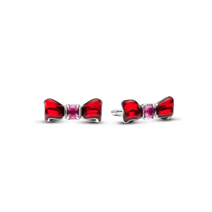 Heart Series Red Heart Bow Snowflake Stud Earrings in 925 Sterling Silver for Women Fashion
