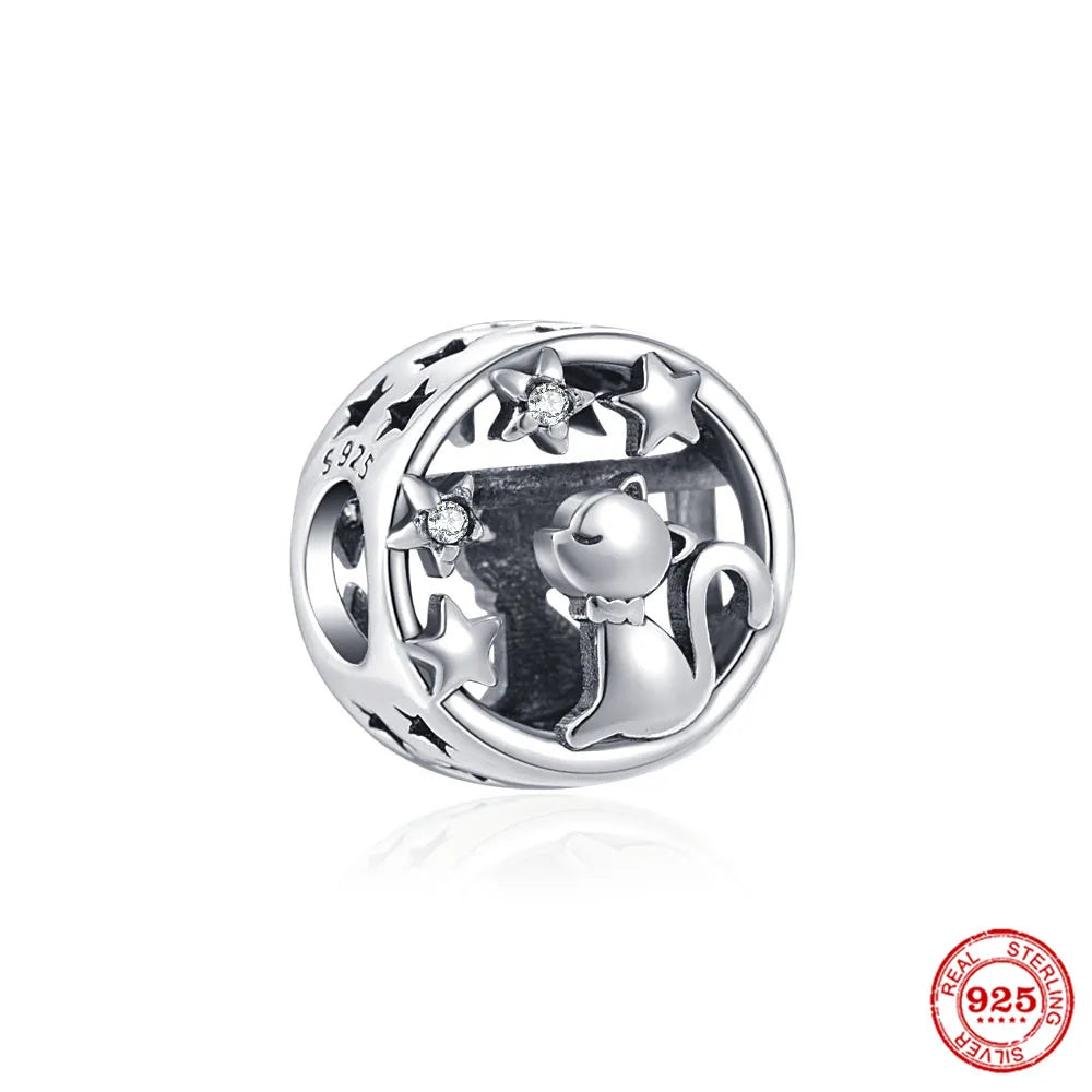 Sterling Silver Paw Print and Bone Charm Bead for Pet Bracelet Jewelry B2137