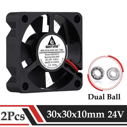 2 Pcs Gdstime DC 24V Fan 30MMx10MM Dual Ball Bearing Cooling Fan