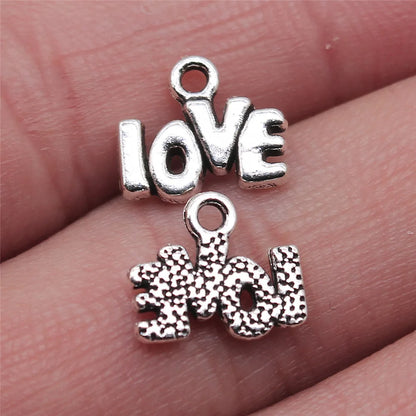 40pcs Antique Silver Love Heart Charms DIY Jewelry Set