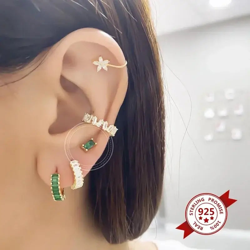 925 Sterling Silver Tiny Stud Earrings Colorful Crystal Luxury Jewelry