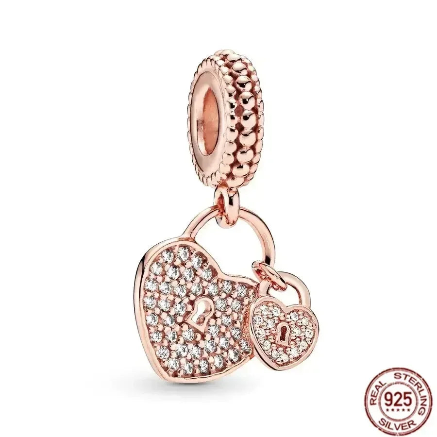 925 Silver Rose Gold Family Tree Heart Beads Charm for Women DIY Necklace Bracelet Jewelry Gift