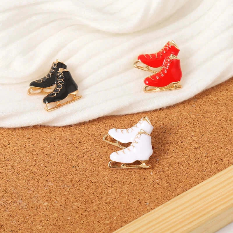 Custom Ice Skating Shoe Brooches in Black White Red - Enamel Pin Gift
