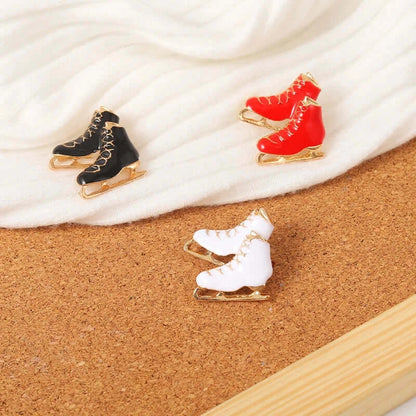 Custom Ice Skating Shoe Brooches in Black White Red - Enamel Pin Gift