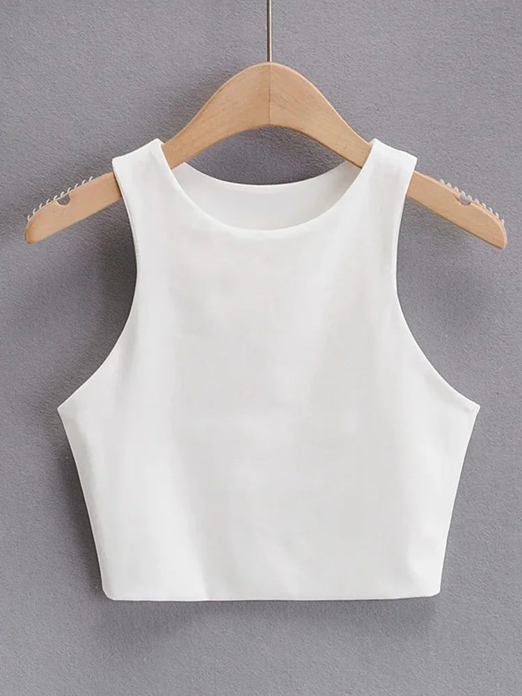 2025 Summer Women Slim Sleeveless O Neck Tank Tops Nylon
