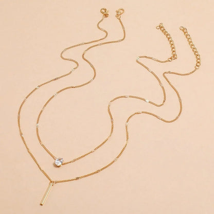 Multi-Layer Star and Heart Water Drop Pendant Necklace for Women - Alloy and Glass Design Golden