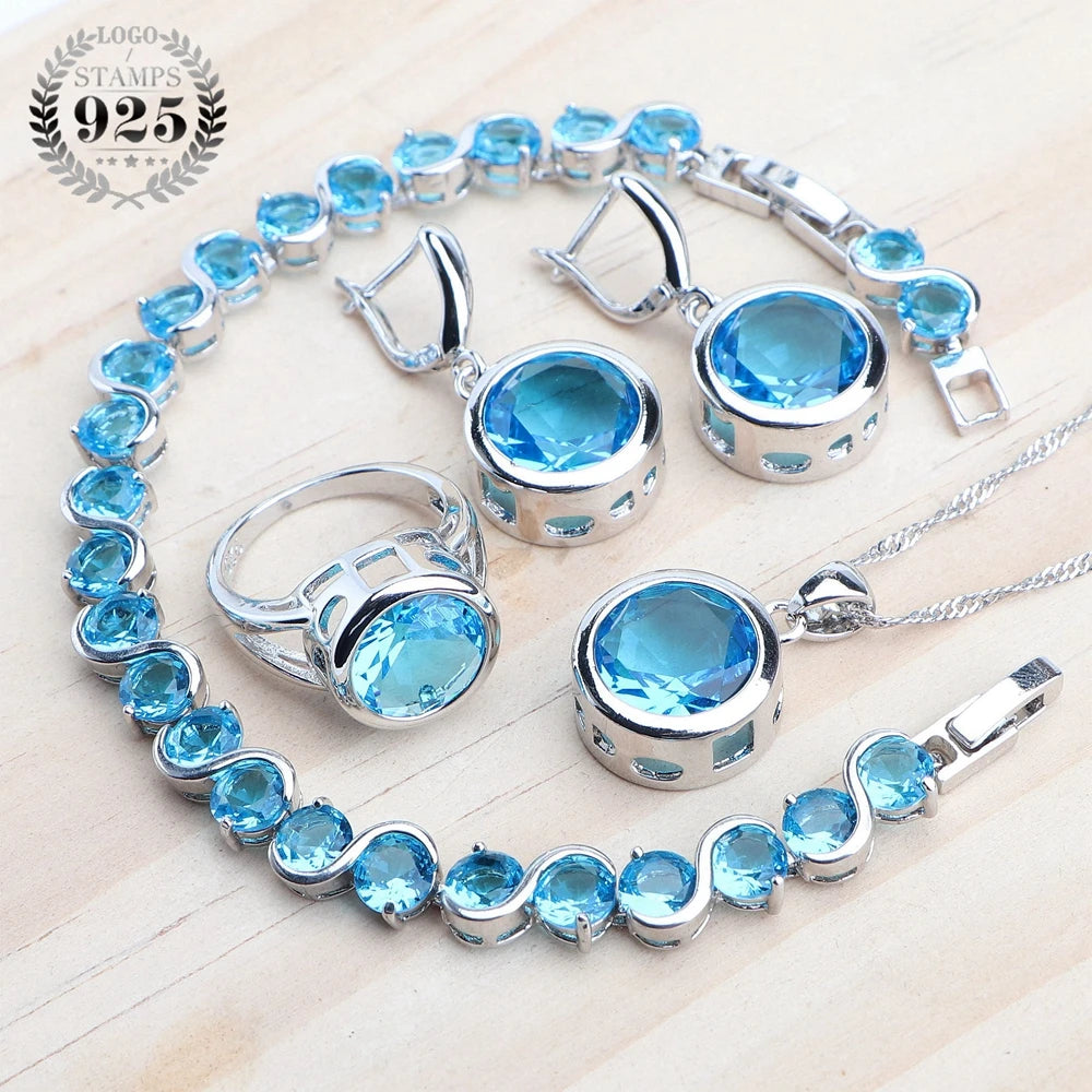 925 Sterling Silver Bridal Jewelry Set with Magic Rainbow Zircon Stones