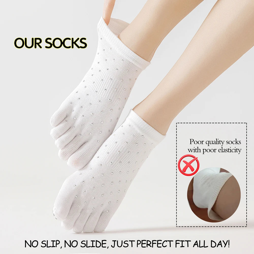 Celebrity Loved Womens Rhinestone Grip Yoga Toe Socks