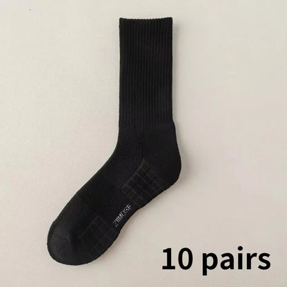 10 Pairs Men’s Thickened Cotton Winter Sports Socks Velvet Towel Bottom Mid Tube Basketball Socks