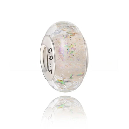 925 Sterling Silver Murano Glass Rainbow Snowflakes Stars Charm for Women Bracelet DIY Jewelry