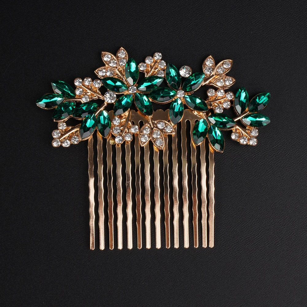 Elegant Bridal Silver Blue Rhinestone Flower Leaf Hair Comb for Weddings and Special Occasions