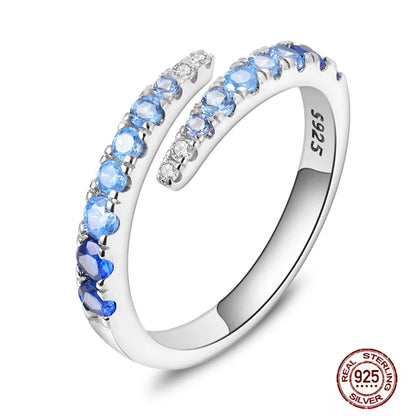 Hot Blue Zircon Ring For Women in 925 Sterling Silver Sparkling Star Moon Design Heart Shaped Original Wedding Jewelry LLTR305
