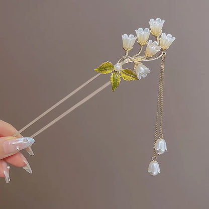 Chinese Style Tassel Hair Clip for Women with Handmade Floral Design