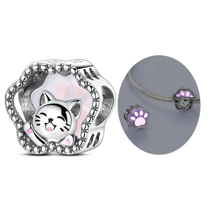 925 Sterling Silver Love Starry Sky Cat Paw Charms Beads