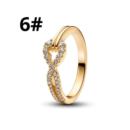 925 Sterling Silver Golden Geometry Charm Set with Heart Star Zircon Beads for DIY Womens Jewelry Gift
