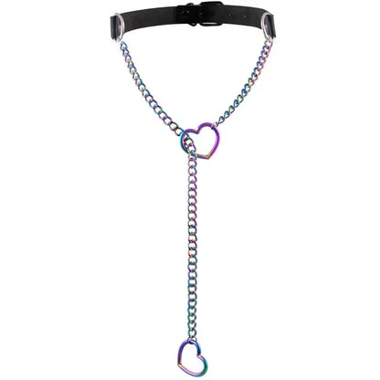 Heart Slip Chain Y Necklace Black Leather Choker for Women