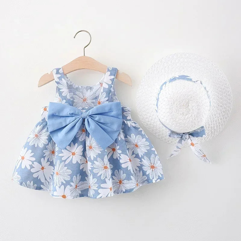 Girls 0-3 Years Old Summer Floral Print Princess Dress Blue