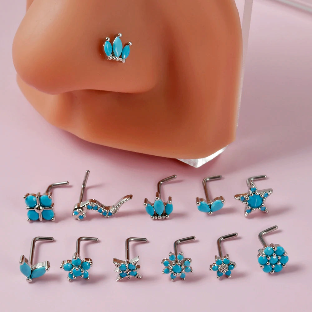 Turquoise Marquise Gem Sunflower Nose Bone Stud 20g Stainless Steel Piercing Jewelry