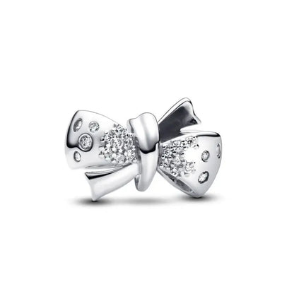 Exquisite 925 Silver Heart-Shaped Pendant with Bow and Moon Beads for DIY European Bracelets
