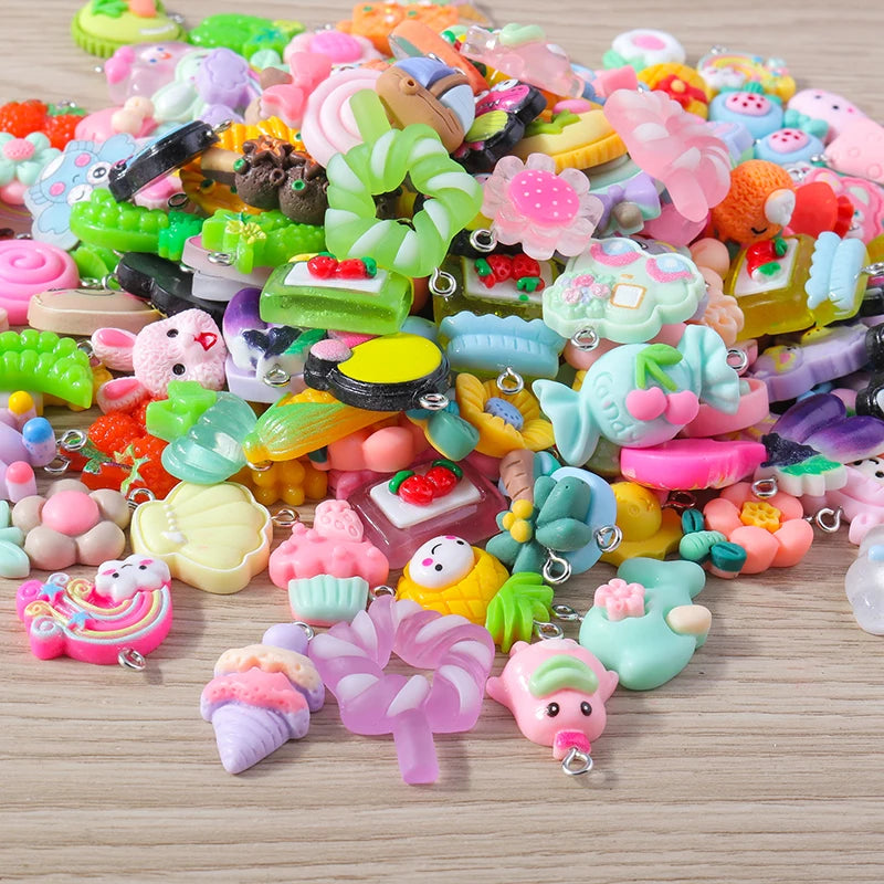 Charming Resin Animal Flower Food Fruit Set for DIY Earrings Bracelets Keychains