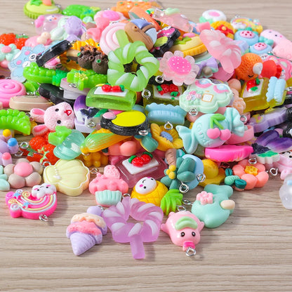 Charming Resin Animal Flower Food Fruit Set for DIY Earrings Bracelets Keychains