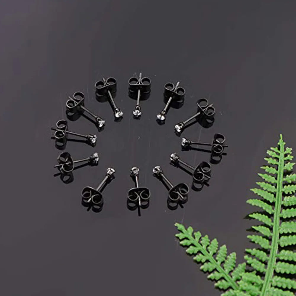 6 Pairs Tiny 2mm Stainless Steel Stud Earrings Set for Men and Women with CZ Round Ball Design