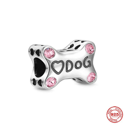 Sterling Silver Paw Print and Bone Charm Bead for Pet Bracelet Jewelry B2683