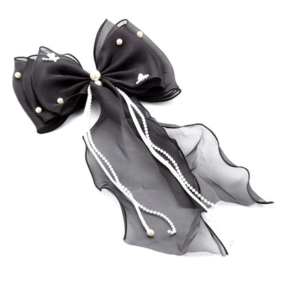 Elegant Pearl Mesh Bow Hair Clips for Women Bridal Wedding Accessories
