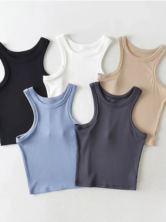 2025 Summer Women Solid Knit Cropped Tank Top Stretch