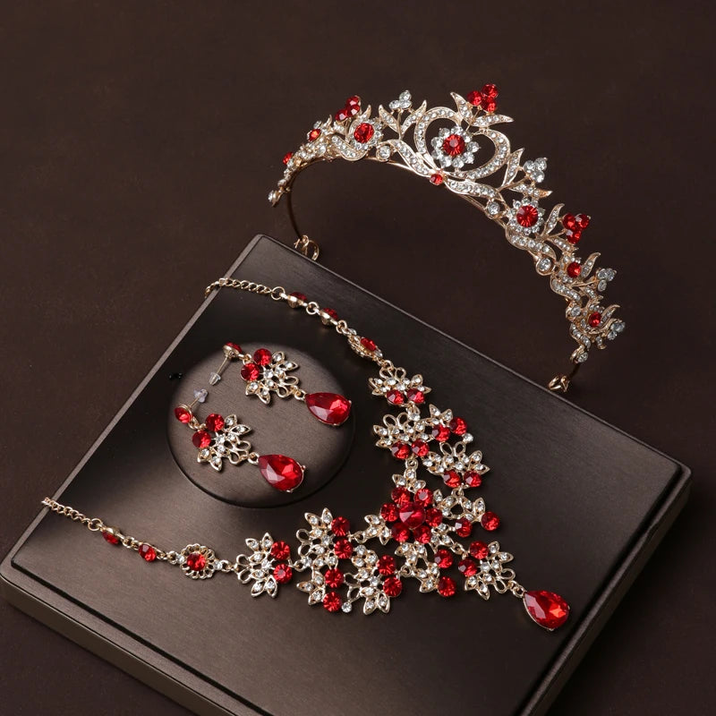 Itacazzo Gold Bridal Headwear Set with Crown, Necklace, and Earrings for Women