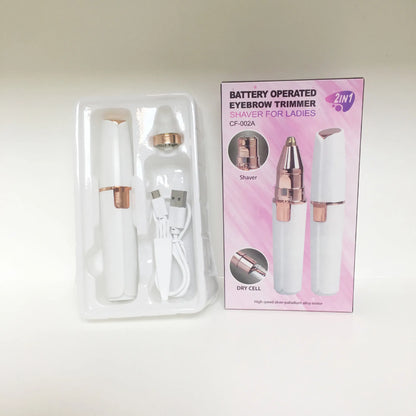 Portable 2 IN 1 Electric Epilator Eyebrow Trimmer Rechargeable Mini Painless Razor Shave Shaver White USB