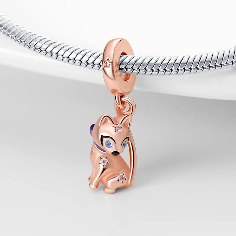 Sterling 925 Gold Cat Charm Pendant With Zircon Bead